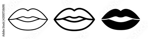Kiss Lips Icons, Vector Set: Outline, Filled Outline, Solid Black. Beauty, Romance, Communication Symbols