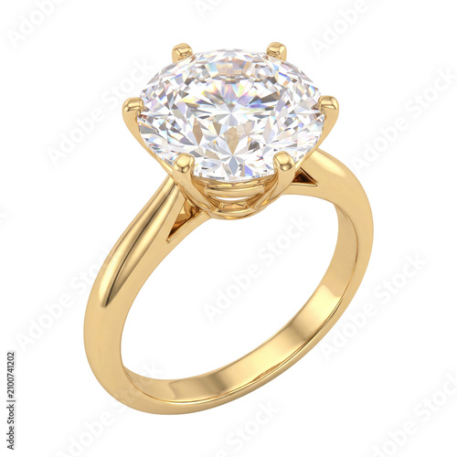 Quadro su tela Gold engagement ring with oval diamond isolated on transparent background
