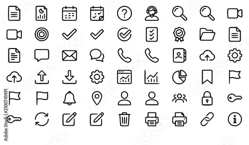 Business Interface Document Calendar Question Search Video Check Line Icons Editable Vector Pack
