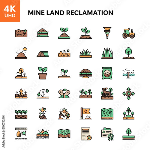 Bild auf Leinwand Mine Land Reclamation and Environmental Restoration Icons.