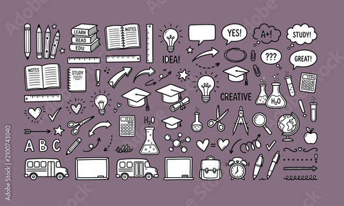 Collection of Hand-Drawn Doodle Style Party and Celebration Elements on Light Blue Background
