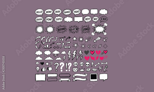 Collection of Hand-Drawn Doodle Style Party and Celebration Elements on Light Blue Background