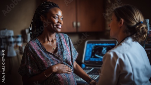 Diverse Pregnant Woman Receiving Prenatal Ultrasound Examination