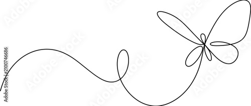 Quadro su tela Minimalist single line drawing butterfly flying, isolated on white background