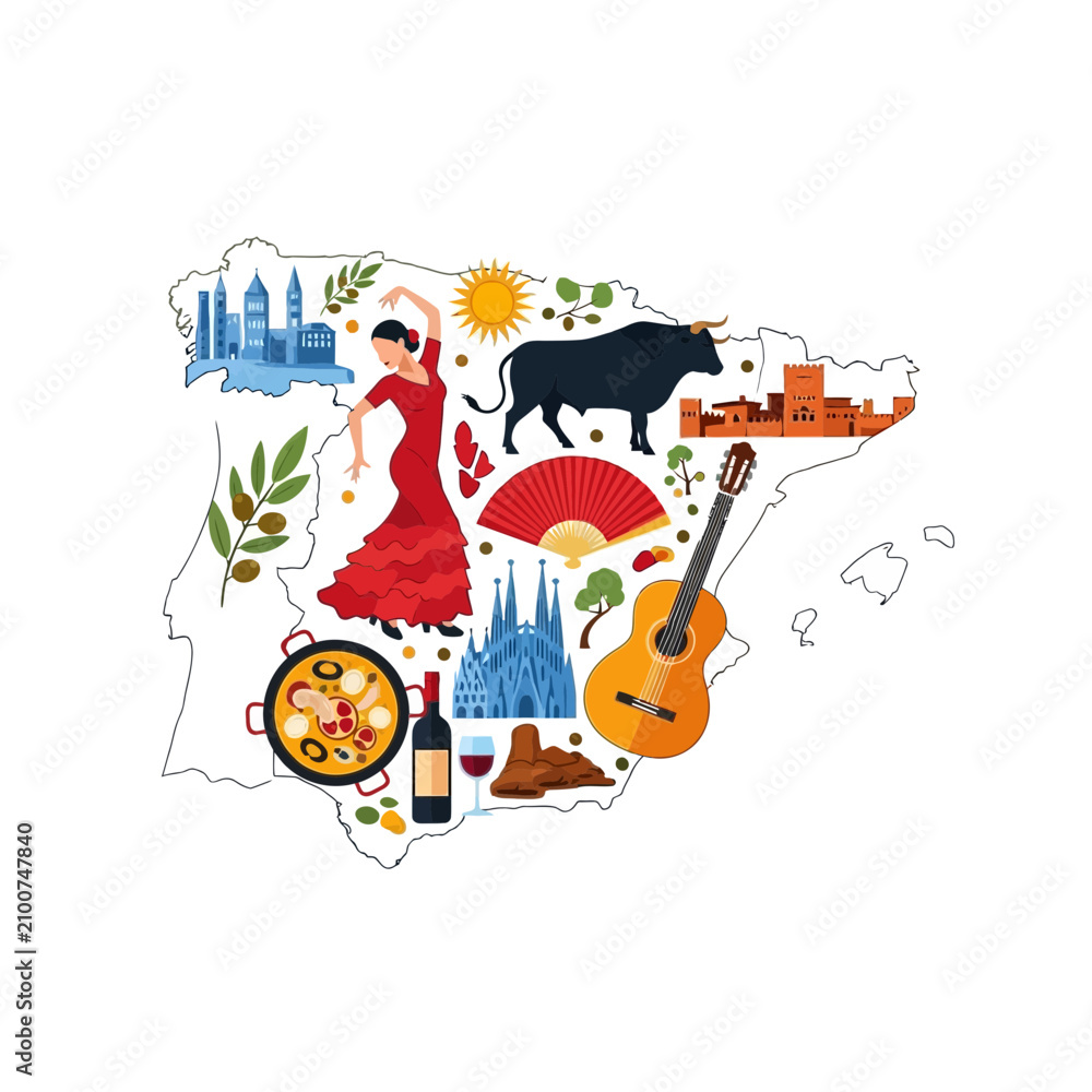 Naklejka premium Spain Symbols Map Collage