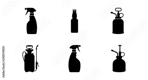 Bild auf Leinwand Spray Bottle Icons, Cleaning Sprayer Set, Garden Pump Sprayer Vector Graphics