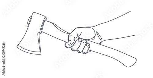 Bild auf Leinwand Hand Holding Axe Outline Vector Illustration