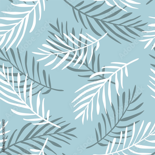 Vector seamless pattern with hand drawn palm leaves. Cute jungle design for textile, backgrounds, wallpaper, wrapping paper, digital prints.