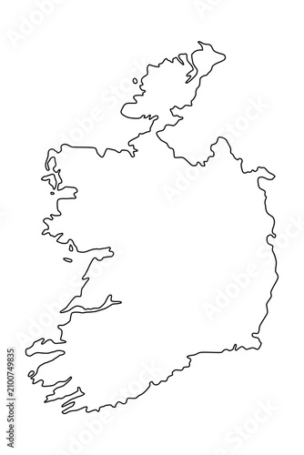 Vector map of Ireland, a country in Northwestern Europe. Detailed black contour, isolated on white background.