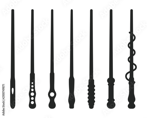 Canvastavla Various black wand designs with unique handles and shapes on white background
