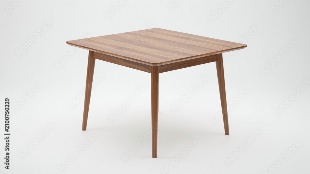 Fototapeta premium Square mid century modern walnut wood dining table with tapered legs on white background