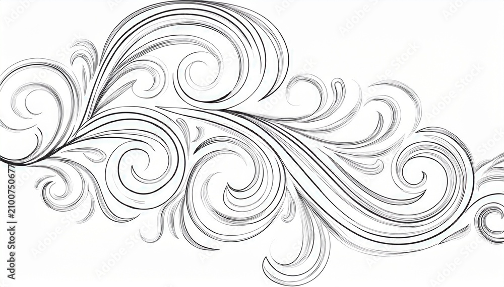 Fototapeta premium Elegant Continuous Swirl Line Decorative Curly Wavy Design Isolated On Transparent Background