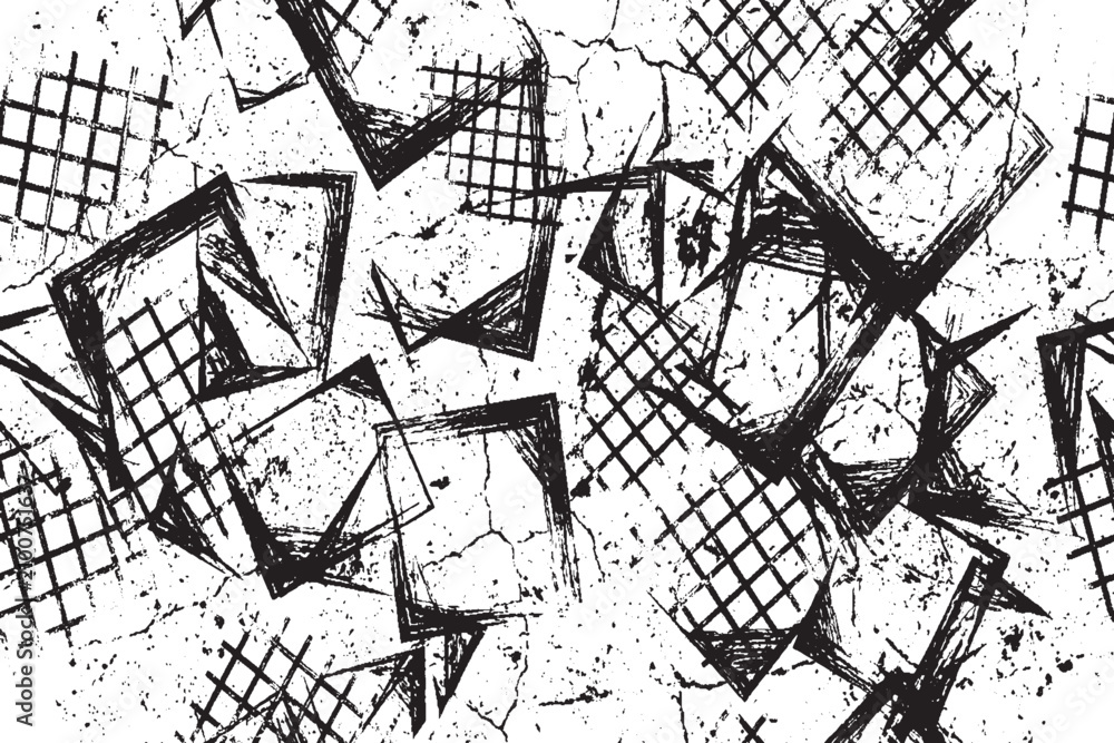Obraz premium Abstract Black and White Grunge Geometric Pattern with Distressed Texture Background