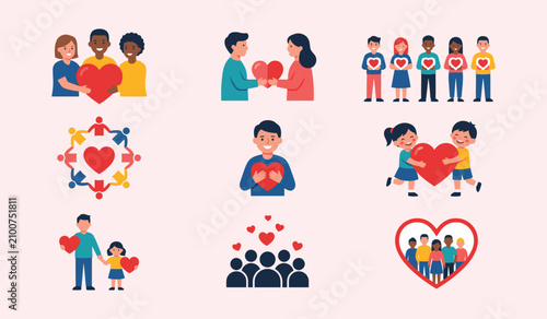 Photos Group of people holding hearts representing love and charity white background an