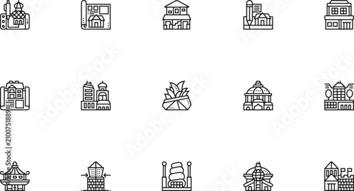 Φωτογραφία City Landmarks & Attractions icon set showcasing modern urban architecture featu