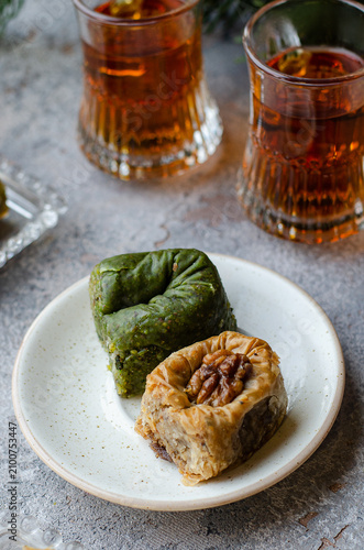 фотографія Traditional Honey Baklava with Nuts and Layers of Phyllo Pastry