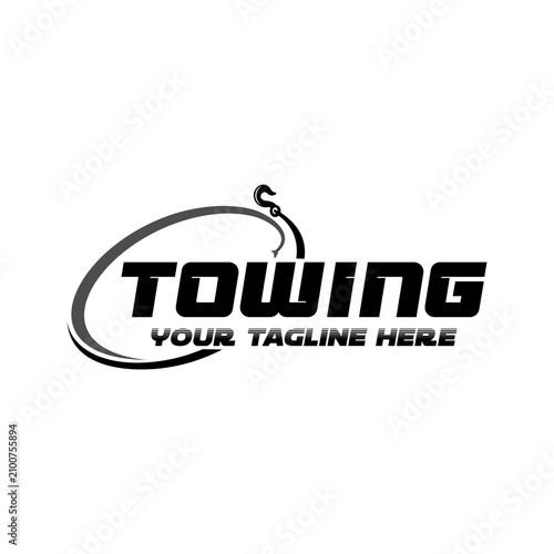 Towing Service Logo with Hook and Text.