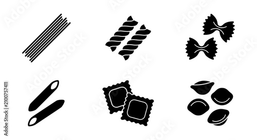 Photos Italian Pasta Shapes Vector Icons: Spaghetti, Penne, Farfalle, Ravioli, Fusilli,