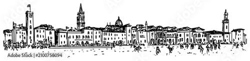 Foto Saint Mark Square in Venice with historic bell tower and people walking sketch s