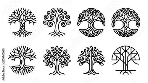 Foto Tree of Life Vector Icons, Celtic Knot & Spiral Designs, Nature Symbols