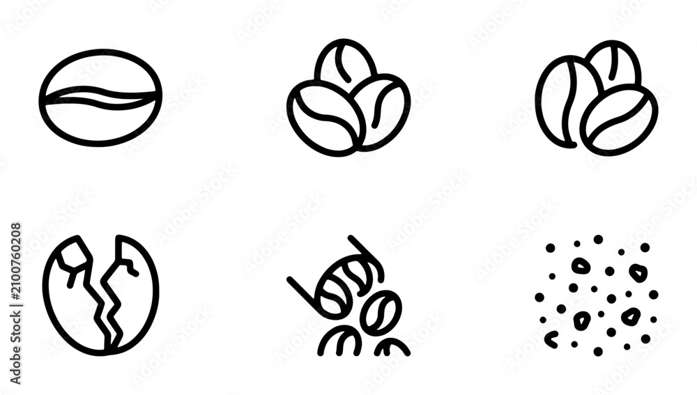 Fototapeta premium Coffee Bean Icons Set, Simple Line Art Vector Graphics