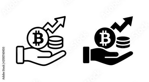 Bitcoin Investment Growth Icons, Cryptocurrency Finance Symbol, Digital Asset Trading