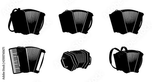 Foto Bandoneon Accordion Set, Musical Instrument Icons, Vintage Folk Music Vector