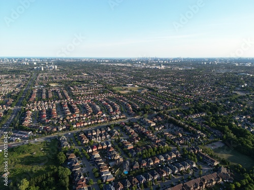 Photography aerial view of Markham Canada with the skyline of Toronto in the background