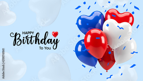 Happy Birthday Balloons and Confetti 3D Illustration