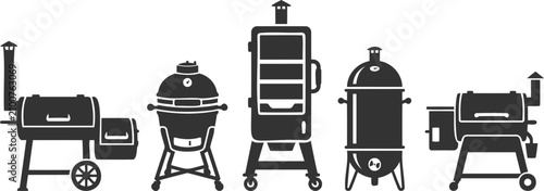 Fotografía Vector set of diverse barbecue grill and smoker equipment for catering