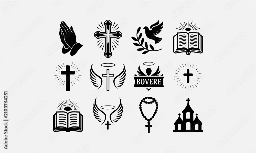 Naklejka premium elements with a Christian prayer theme icon set vector illustration