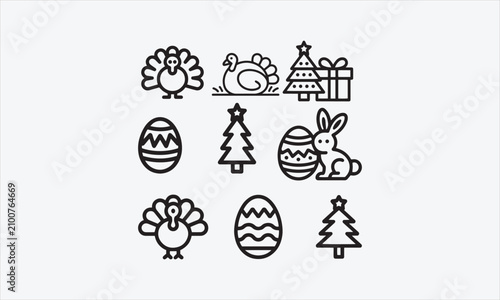 Obraz na płótnie Thanksgiving, Easter, Christmas line art vector icon set vector illustration
