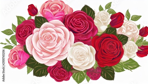 Round Bouquet Of Pink White And Red Roses Isolated