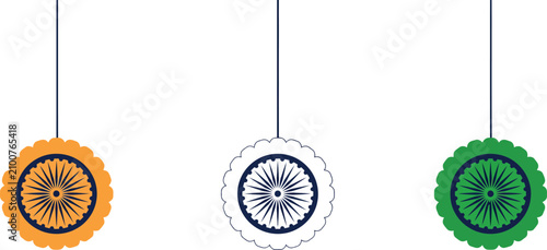 Indian independence day decorations orange white and green chakra wheels