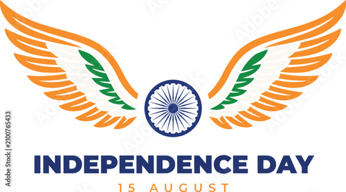 Indian independence day emblem with wings and ashoka chakra august 15th celebration