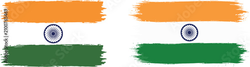 Two representations of the indian national flag with brushstroke texture