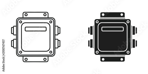 Foto Electrical junction box outline and solid fill icon set on white background for