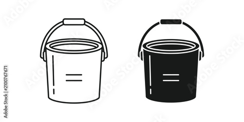 Two simple bucket icons in outline and filled styles with handles on a white background clean design