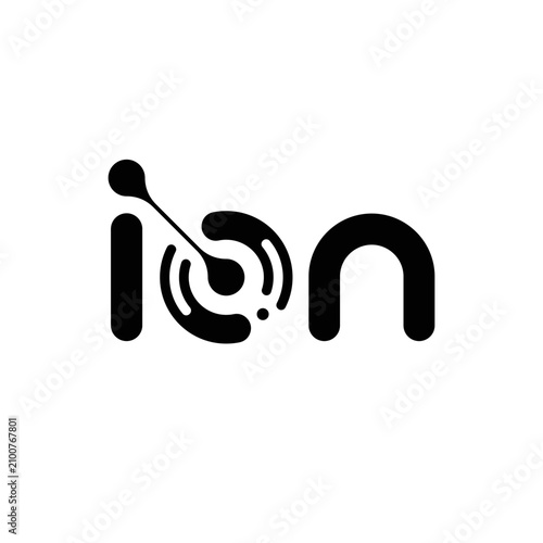 Ion typography logo design with digital data network connection for technology