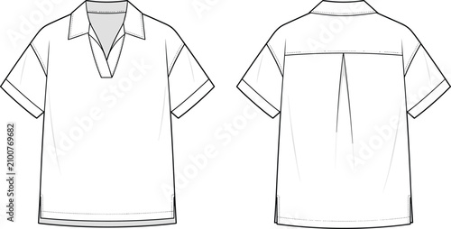 Obraz na płótnie Technical fashion sketch of a short sleeve polo shirt with v-neck collar and box