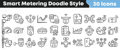 Quadro em tela Hand drawn smart metering icons set in a simple doodle style