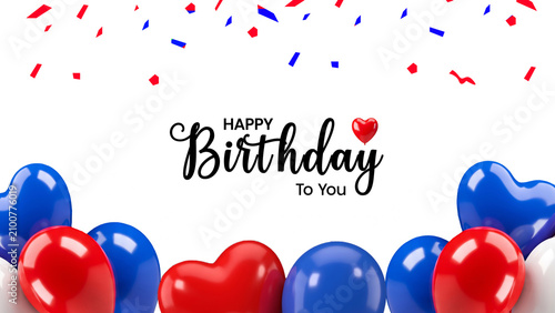 Happy Birthday Greeting with Balloons and Confetti 3D Illustration