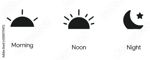 Vászonkép Sun and moon cycle icons representing morning noon and night time periods on transparent background
