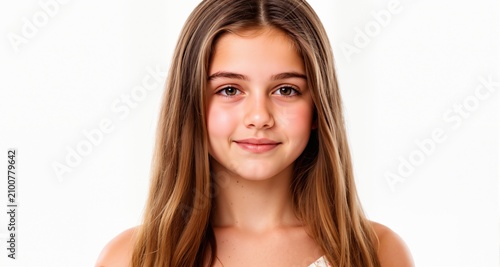 Portrait of beautiful teenage girl on white background
