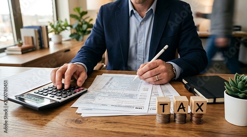 Business Tax Compliance Concept with Financial Paperwork Calculator and Strategic Accounting for Enterprise Fiscal Operations