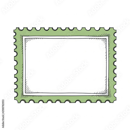 Hand drawn green postage stamp with empty center for your custom design
