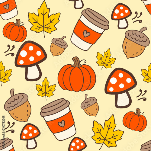 Cozy Pumpkin Coffee Seamless Pattern
