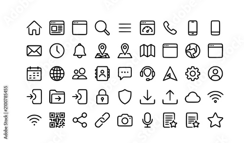 Minimal Web Contact and Navigation Outline Icon Set for Computer and Mobile Vector Collection