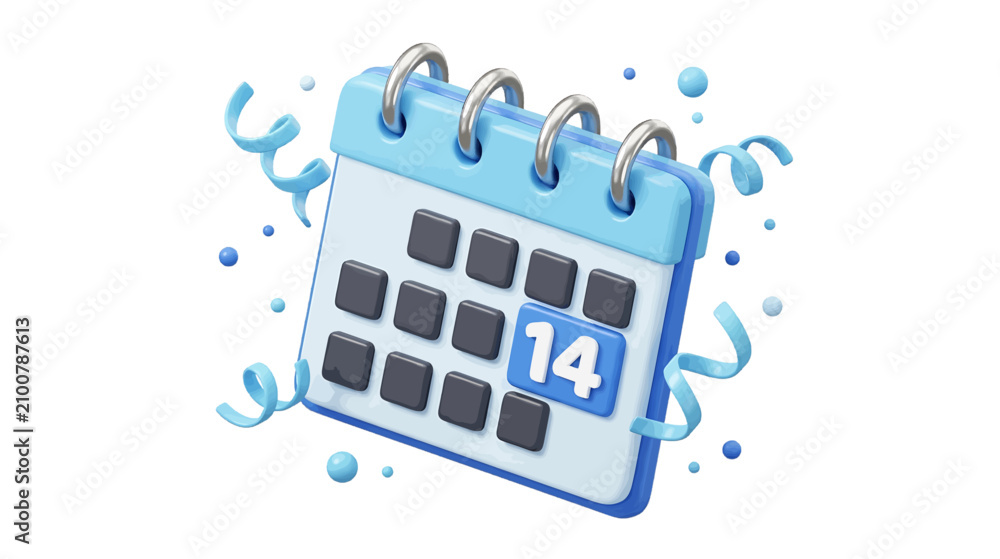 Obraz premium Vector illustration of 3d calendar icon with the number 14 highlighted on a transparent background