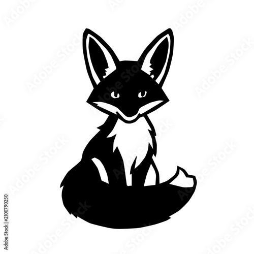 Foto A small fennec fox sitting with its oversized, triangular ears standing straight up and a bushy tail wrapped around its feet